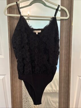 Wayf Black Lace Bodysuit with Spaghetti Straps